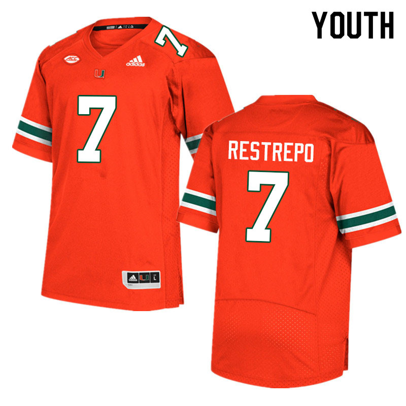 Youth #7 Xavier Restrepo Miami Hurricanes College Football Jerseys Sale-Orange - Click Image to Close